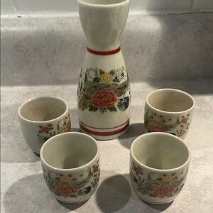 Vintage Asian Floral Ceramic Sake Set